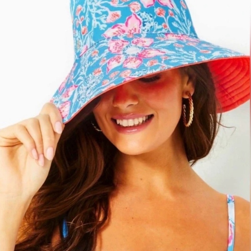 NEW Lilly Pulitzer Reversible UPF 50 Canvas Sun Hat Bahamian Rhapsody NWT